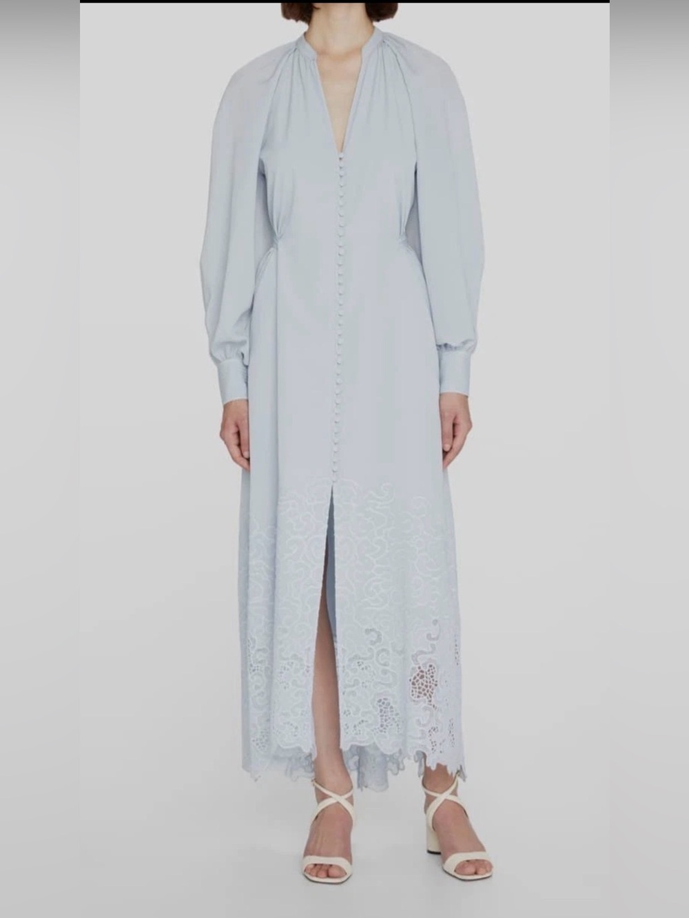 Jonathan Simkhai Blue Embroidered Button-Front Midi Dress Size M